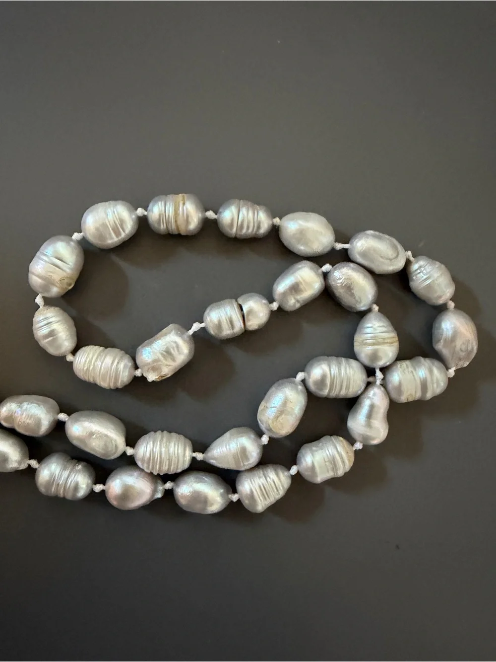 Long Gray Freshwater Baroque Pearl Necklace 48” Endless Knotted Strand